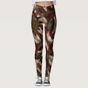 Weefseltextuur in bruin tot mos groen en wit leggings