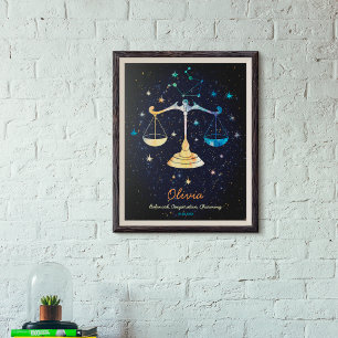 Weegschaal Constellatie Zodiac Waterverf Sterren G Poster