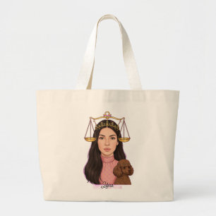 Weegschaal Meisje met Poodle – Zodiac Horoscoop Grote Tote Bag