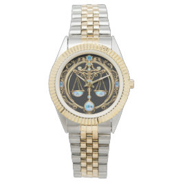 Weegschaal, Opaal en Goud Gepersonaliseerde Zodiac Horloge