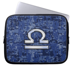 Weegschaal Sterrenbeeld op Blauwe Digitale Camoufl Laptop Sleeve