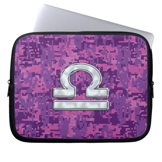 Weegschaal sterrenbeeld op roze digitale camouflag laptop sleeve (Voorkant)