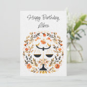 Weegschaal Zodiac Boho Floral Verjaardag Flat Kaar (Staand voorkant)