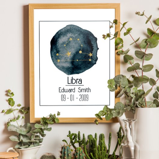 Weegschaal Zodiac teken: aangepaste naam & verjaar Poster