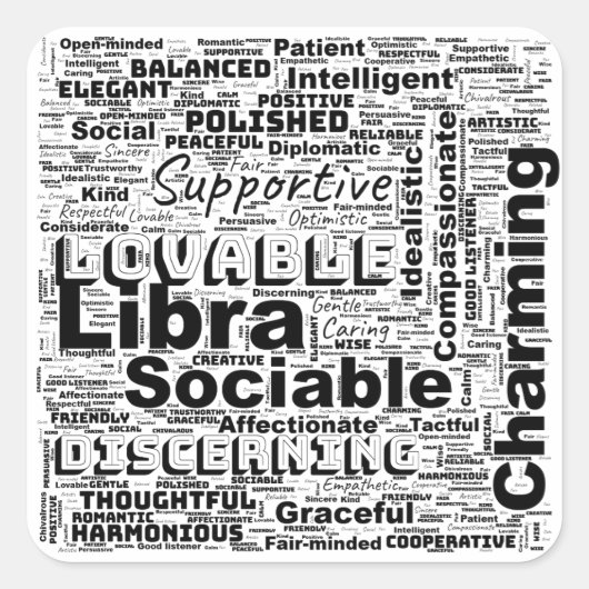 Weegschaal Zodiac Word Cloud Inspiratie Vierkante Sticker (Voorkant)