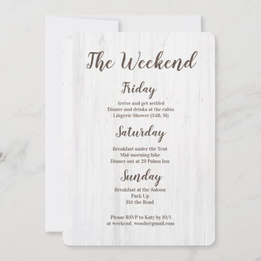 Week-end dans le Woods Bachelorette Invitation (Dos)