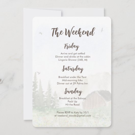 Week-end dans le Woods Bachelorette Invitation (Dos)