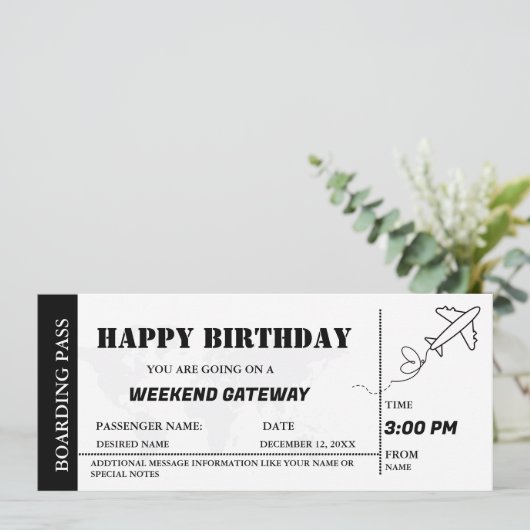 Week-end Getaway Anniversaire Carte d'embarquement (Debout devant)