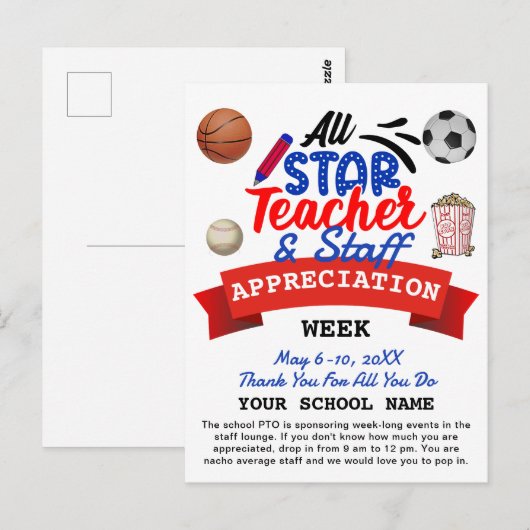 Week van de Waardering voor Leraren PTO All Star R Briefkaart (Voorkant / Achterkant)