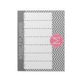 Weekblad Gray & Roze Chevrons met monogram Notitieblok (Gedraaid)