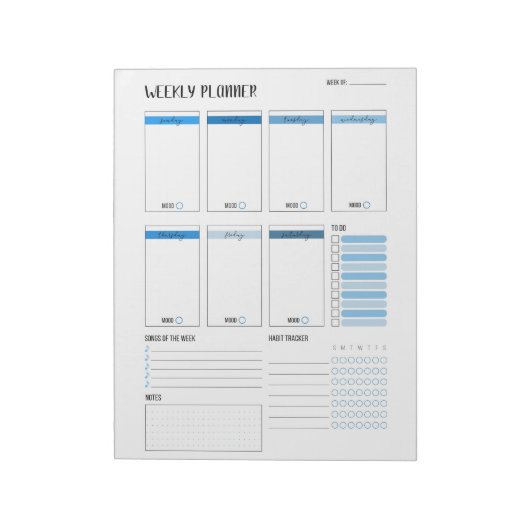 Weekblad met zondag start (blauw) 8,5 x 11 inch notitieblok (Gedraaid)