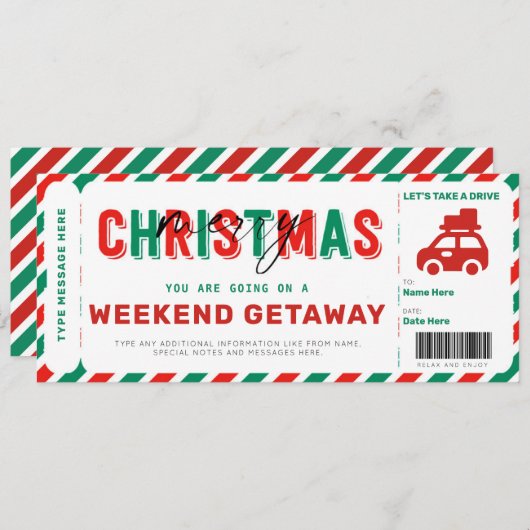 Weekend Getaway Voucher-kerstcadeautje (Voorkant / Achterkant)