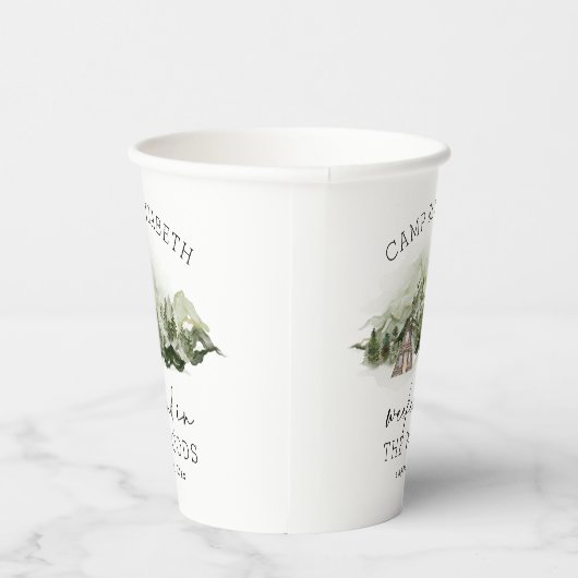 Weekend in de bossen kamperen vrijgezellenfeest papieren bekers (Rechts)