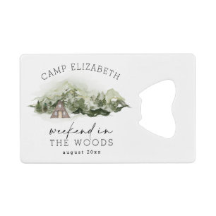 Weekend in de bossen kamperen vrijgezellenfeest vo kredietkaart flessenopener