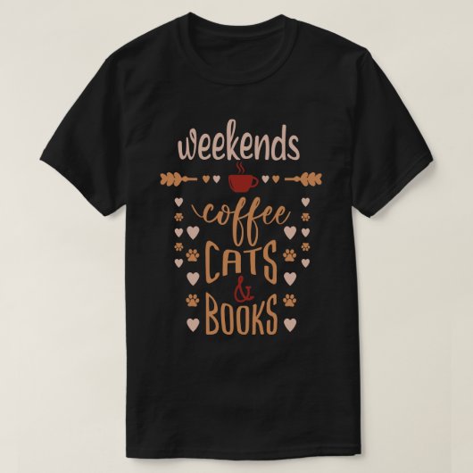 Weekend Koffie Katten en Boeken T-shirt (Design voorkant)