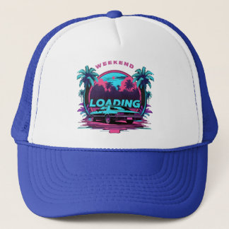 Weekend Loading Retro Sunset Trucker Hat – 80s AES Pet