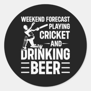 Weekend Voorspelling Cricket Spelen En Bier Drinke Ronde Sticker