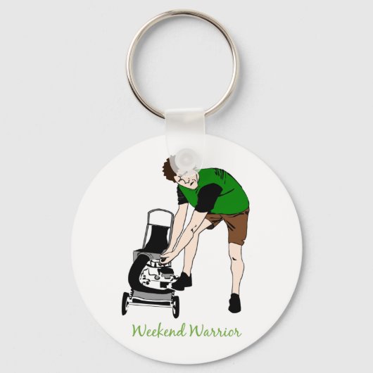 Weekend Warrior Funny Lawn mowing Cartoon Sleutelhanger (Voorkant)