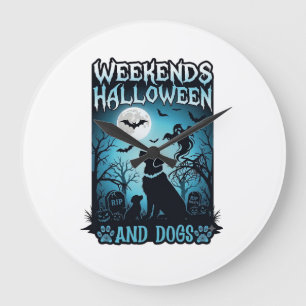 Weekends Halloween Honden Geest Volle Maan Silhoue Grote Klok