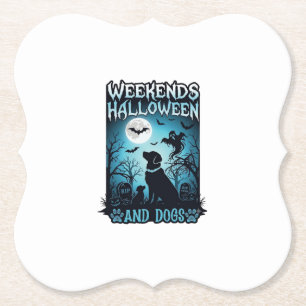 Weekends Halloween Honden Geest Volle Maan Silhoue Kartonnen Onderzetters