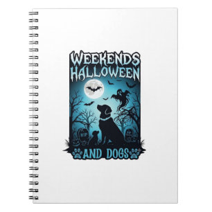 Weekends Halloween Honden Geest Volle Maan Silhoue Notitieboek