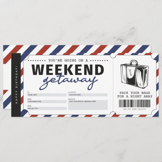 Weekenduitstap Cadeaureis Reisvoucher Kaart (Voorkant / Achterkant)