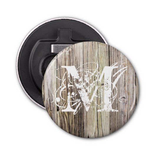 Weekhout monogrammen button flesopener (Voorkant)