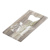 Weekhout monogrammen kredietkaart flessenopener (Achterkant Gekanteld)