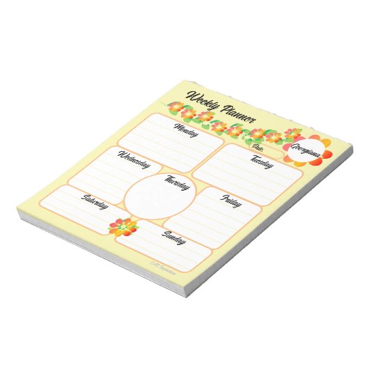 Weekly Planner Geel Notitieblok met Oranje bloemen (Gedraaid)