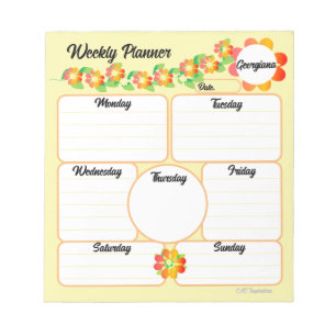 Weekly Planner Geel Notitieblok met Oranje bloemen