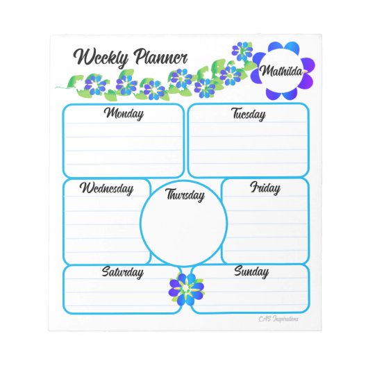 Weekly Planner Notitieblok met Blue Flowers (Voorkant)