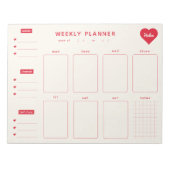Weekly Planner Red Hearts Notitieblok met naam (Voorkant)