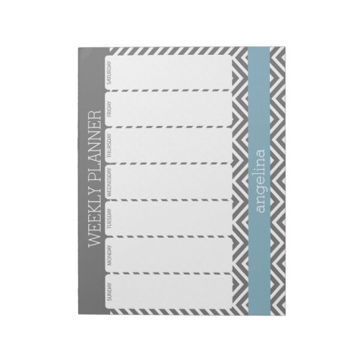 Weekly Planner Robin Egg Blue en Gray Chevrons Notitieblok (Gedraaid)