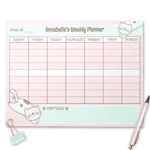 Weekly Planner Schattige Cat Pink Blue Naam Scheur Notitieblok