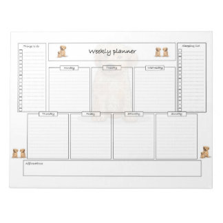 Weekplanner met doelstellingen en boodschappenlijs notitieblok