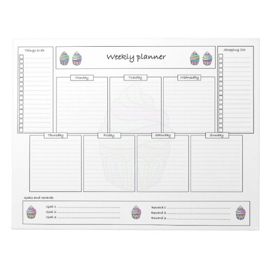 Weekplanner met doelstellingen en boodschappenlijs notitieblok (Voorkant)