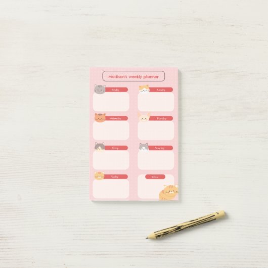 Weekplanner met katten post-it® notes (Op bureau)