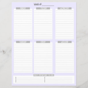 weekplanner   Niet-gedateerde takenlijst (lavendel Flyer
