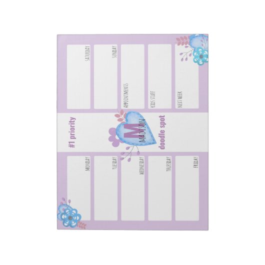 Weekse planner dagelijks om Lila doodles-monogram Notitieblok (Gedraaid)