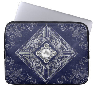 weelde Blauw en Zilver Jeweled bloeien Laptop Sleeve