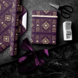  weelde   Paarse en gouden juwelen bloeien Cadeaupapier
