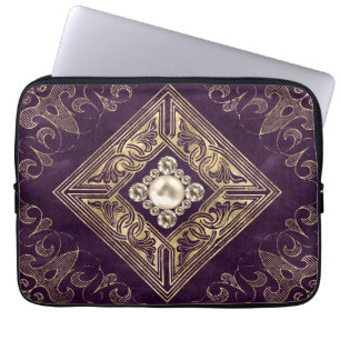 weelde Paarse en gouden juwelen bloeien Laptop Sleeve