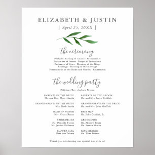 Weelderig blad elegant trouwceremonieprogramma bor poster