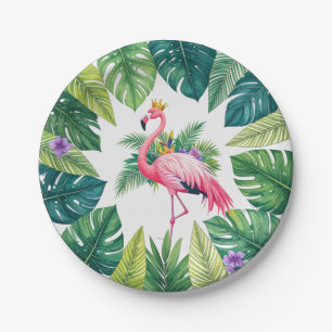 Weelderig bladrijk Elegante Roze Flamingo Kroon Papieren Bordje