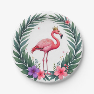 Weelderig bladrijk Elegante Roze Flamingo Kroon Papieren Bordje