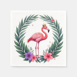 Weelderig bladrijk Elegante Roze Flamingo Kroon Servet