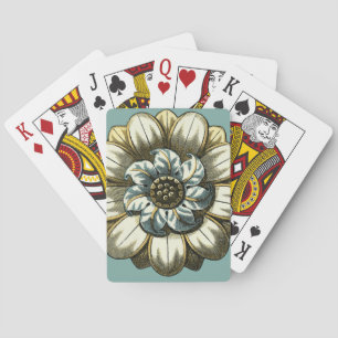 Weelderig Bloem Medaillon op Lichtblauwe Achtergro Speelkaarten