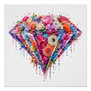 Weelderig Bloemendiamantontwerp met Drip Art Perfect Poster