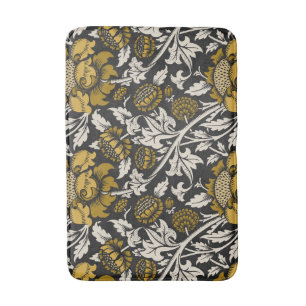 Weelderig bloempatroon met grote gouden bloemen badmat