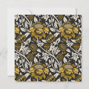 Weelderig bloempatroon met grote gouden bloemen bedankkaart